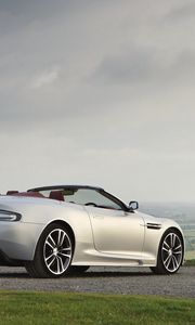 Preview wallpaper aston martin, dbs, 2009, silver metallic, side view, nature, cars