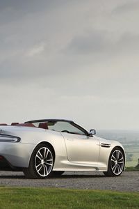 Preview wallpaper aston martin, dbs, 2009, silver metallic, side view, nature, cars