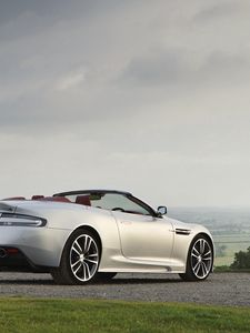 Preview wallpaper aston martin, dbs, 2009, silver metallic, side view, nature, cars