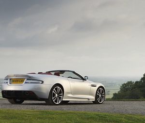 Preview wallpaper aston martin, dbs, 2009, silver metallic, side view, nature, cars