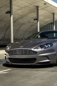 Preview wallpaper aston martin, dbs, 2009, gray, front view, cars, sky