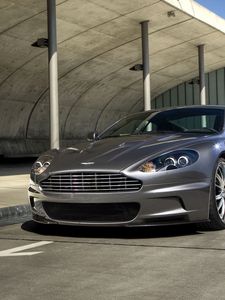 Preview wallpaper aston martin, dbs, 2009, gray, front view, cars, sky