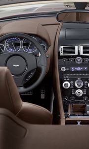 Preview wallpaper aston martin, dbs, 2009, brown, salon, interior, steering wheel, speedometer