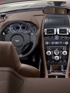 Preview wallpaper aston martin, dbs, 2009, brown, salon, interior, steering wheel, speedometer