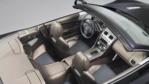 Preview wallpaper aston martin, dbs, 2010, gray, salon, interior, top view, steering wheel, speedometer