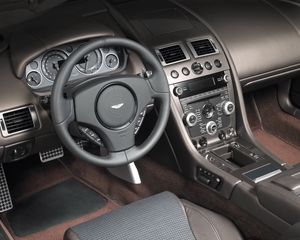 Preview wallpaper aston martin, dbs, 2010, salon, interior, steering wheel, speedometer