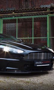 Preview wallpaper aston martin, dbs, 2010, black, front view, sports, building