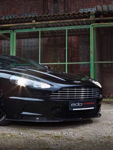 Preview wallpaper aston martin, dbs, 2010, black, front view, sports, building