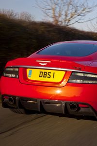 Preview wallpaper aston martin, dbs, 2011, red, auto, rear view, sport, speed