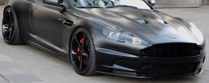 Preview wallpaper aston martin, dbs, 2011, black, front view, cars, building