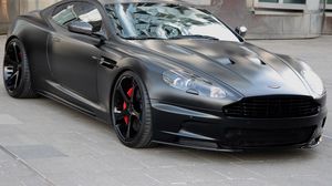 Preview wallpaper aston martin, dbs, 2011, black, front view, cars, building