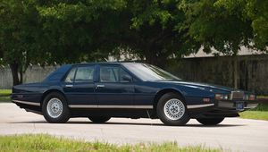 Preview wallpaper aston martin, lagonda, 1976, blue, side view, cars, nature