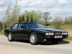 Preview wallpaper aston martin lagonda, 1987, black, side view, nature, asphalt