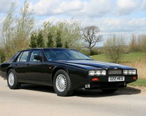 Preview wallpaper aston martin lagonda, 1987, black, side view, nature, asphalt