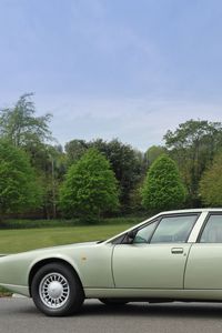 Preview wallpaper aston martin lagonda, 1987, green, side view, cars, sky, grass