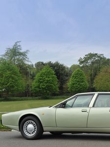 Preview wallpaper aston martin lagonda, 1987, green, side view, cars, sky, grass