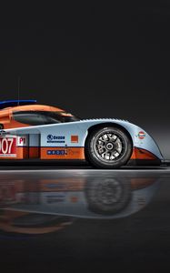 Preview wallpaper aston martin, lmp1, 2009, white, orange, side view, sport, auto