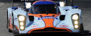 Preview wallpaper aston martin, lmp1, 2009, white, orange, front view, sports, racing, asphalt