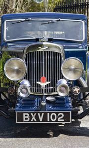 Preview wallpaper aston martin, mkii, 1934, blue, front view, cars, grass