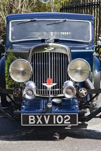 Preview wallpaper aston martin, mkii, 1934, blue, front view, cars, grass