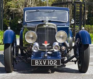 Preview wallpaper aston martin, mkii, 1934, blue, front view, cars, grass