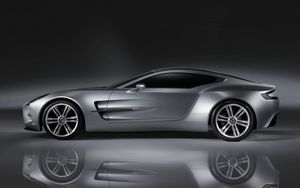 Preview wallpaper aston martin, one-77, 2008, concept car, gray, side view, reflection