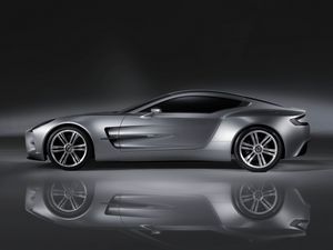 Preview wallpaper aston martin, one-77, 2008, concept car, gray, side view, reflection