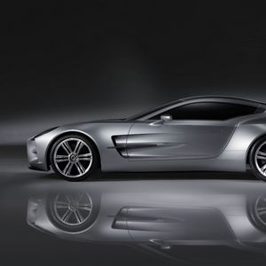 Preview wallpaper aston martin, one-77, 2008, concept car, gray, side view, reflection