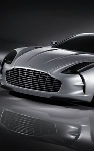 Preview wallpaper aston martin, one-77, 2008, concept car, gray metallic, front view, reflection