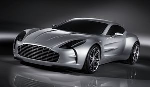 Preview wallpaper aston martin, one-77, 2008, concept car, gray metallic, front view, reflection