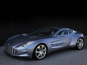 Preview wallpaper aston martin, one-77, 2009, blue metallic, side view, sport, auto