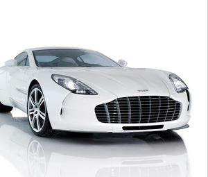 Preview wallpaper aston martin, one-77, 2009, white, front view, style, reflection