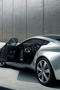 Preview wallpaper aston martin, one-77, 2009, silver metallic, side view, style, auto