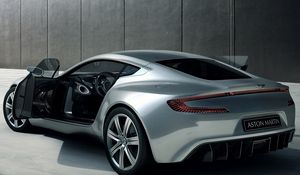 Preview wallpaper aston martin, one-77, 2009, silver metallic, side view, style, auto