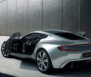 Preview wallpaper aston martin, one-77, 2009, silver metallic, side view, style, auto