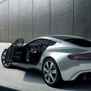 Preview wallpaper aston martin, one-77, 2009, silver metallic, side view, style, auto