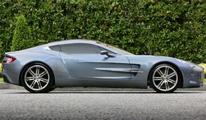 Preview wallpaper aston martin, one-77, 2009, blue, side view, sport, asphalt