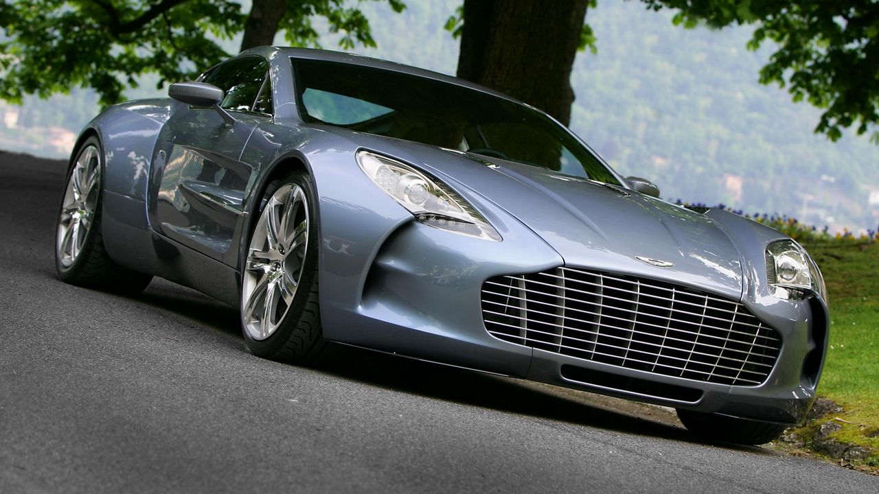 Wallpaper aston martin, one-77, 2009, blue, front view, nature