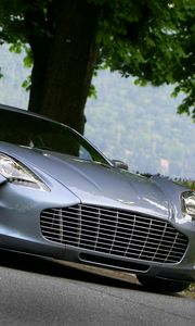 Preview wallpaper aston martin, one-77, 2009, blue, front view, nature