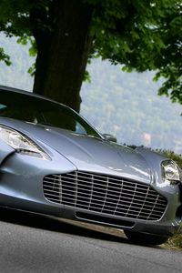Preview wallpaper aston martin, one-77, 2009, blue, front view, nature