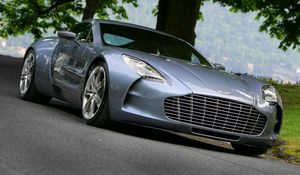 Preview wallpaper aston martin, one-77, 2009, blue, front view, nature