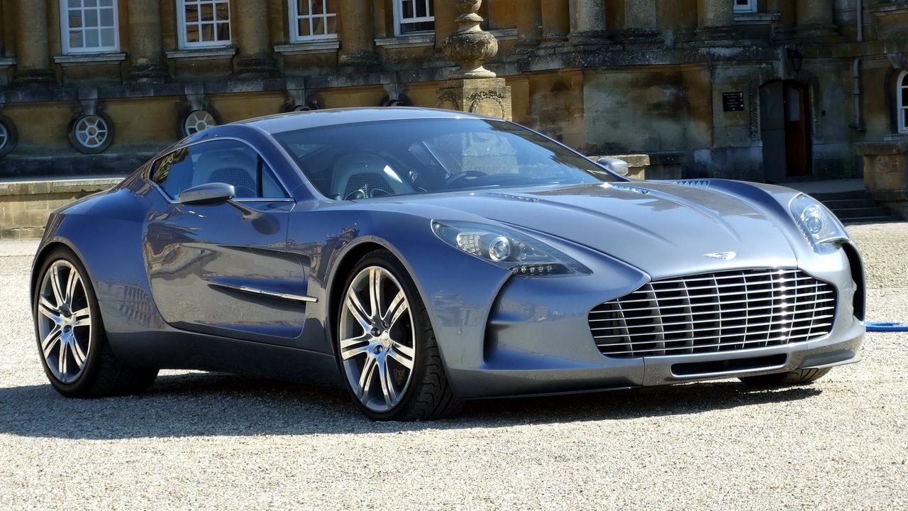 Wallpaper aston martin, one-77, 2009, blue, front view, style, building