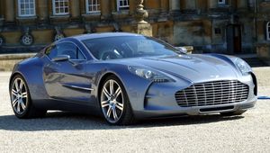 Preview wallpaper aston martin, one-77, 2009, blue, front view, style, building