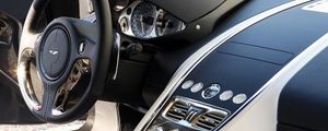 Preview wallpaper aston martin, one-77, 2009, salon, interior, steering wheel, speedometer