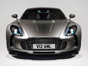 Preview wallpaper aston martin, one-77, 2009, gray metallic, front view, auto