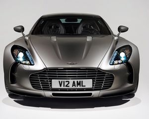 Preview wallpaper aston martin, one-77, 2009, gray metallic, front view, auto