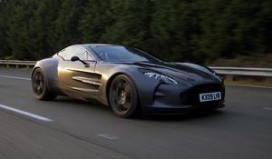 Preview wallpaper aston martin, one-77, concept car, 2009, black, side view, sports, trees