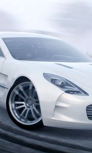 Preview wallpaper aston martin one 77, aston martin, white, sports car, drift, side view