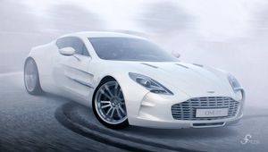 Preview wallpaper aston martin one 77, aston martin, white, sports car, drift, side view