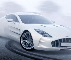 Preview wallpaper aston martin one 77, aston martin, white, sports car, drift, side view